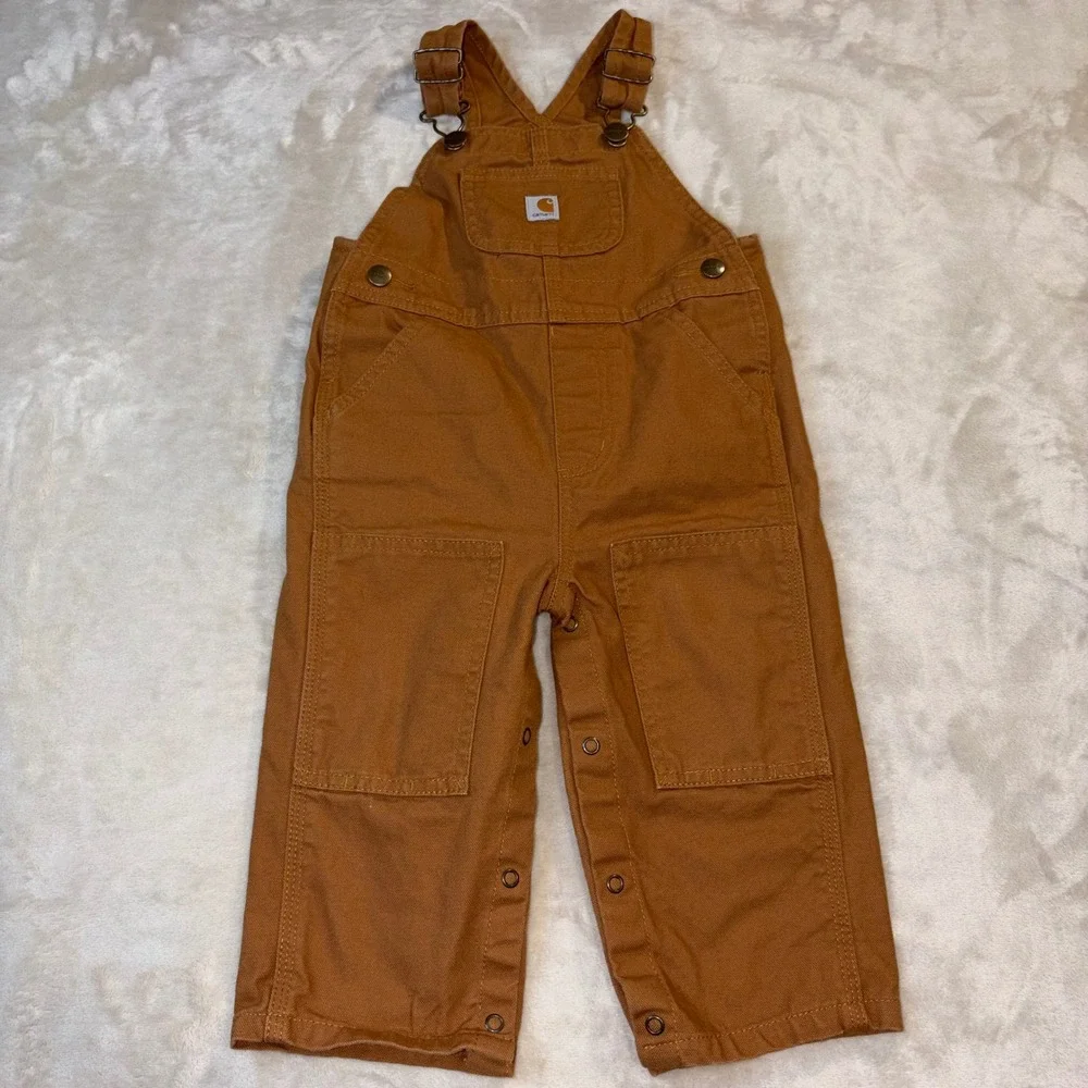 Carhartt Kids 18M Duck Brown Canvas Bib Overalls Double Knee Workwear RN 13706